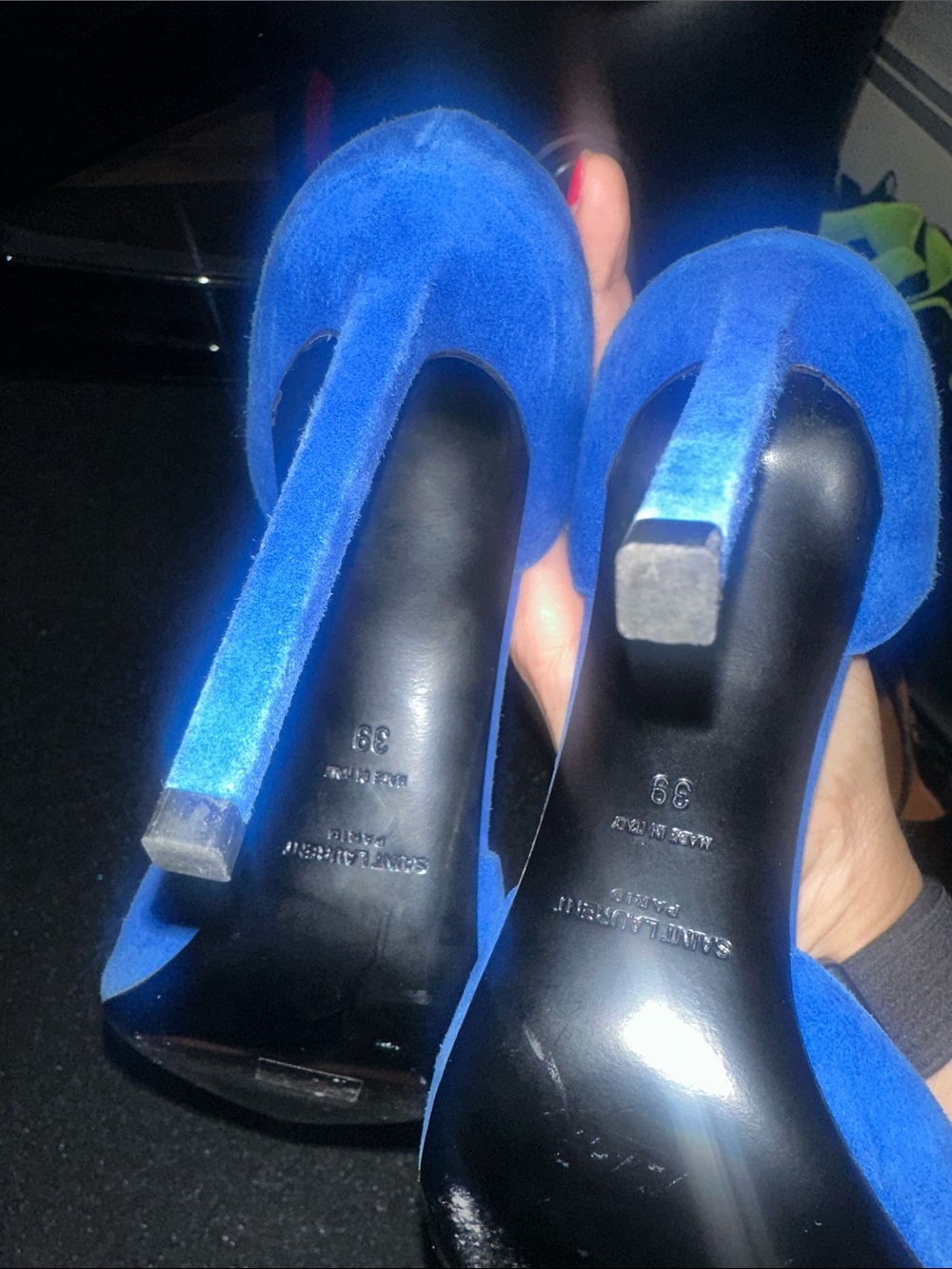Saint Laurent Navy Suede Pointed D'Orsay Pumps - Picture 6 of 7